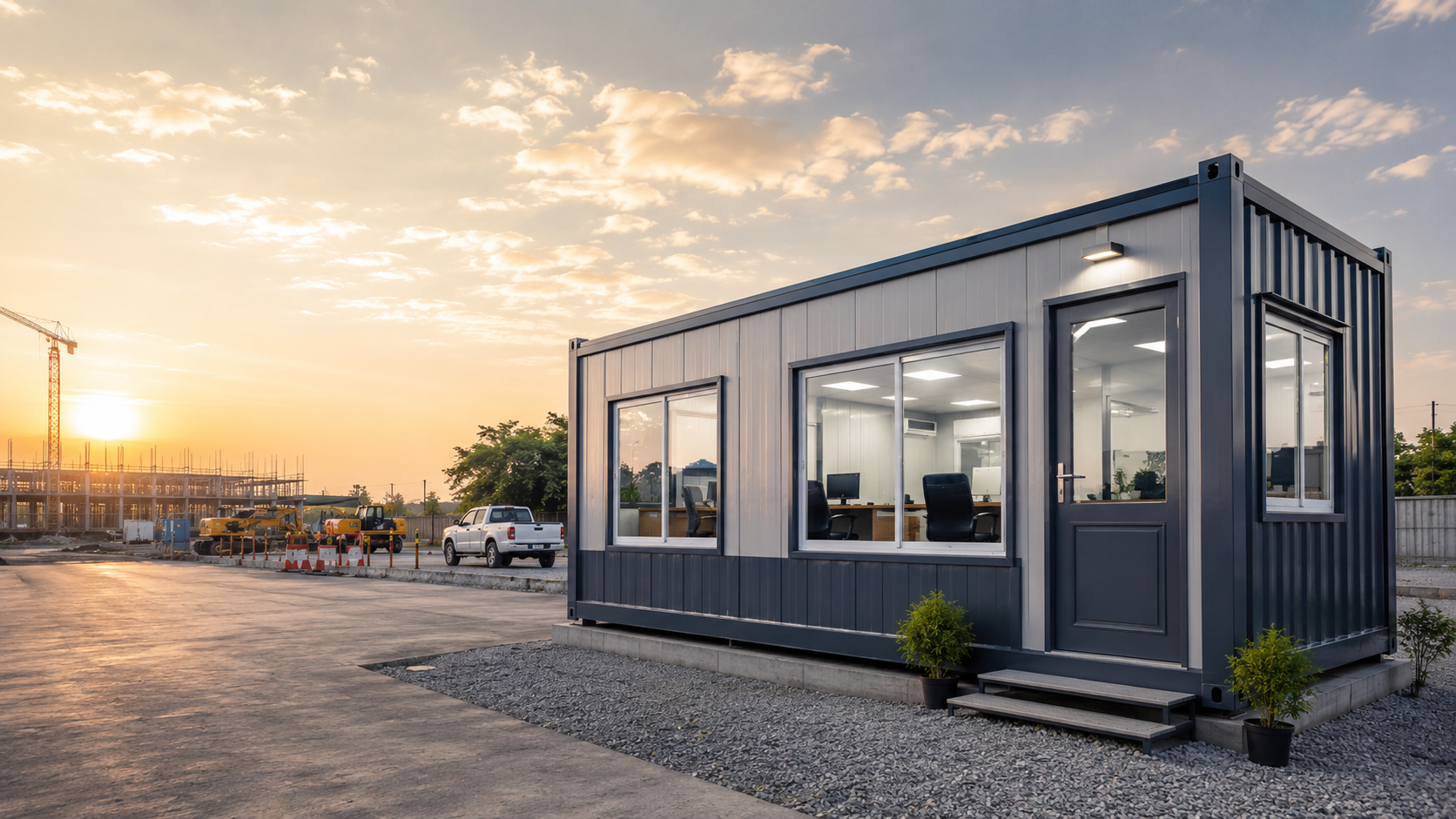 Portable PUF Office Cabin (20x8 ft) with Galvanized Iron Frame
